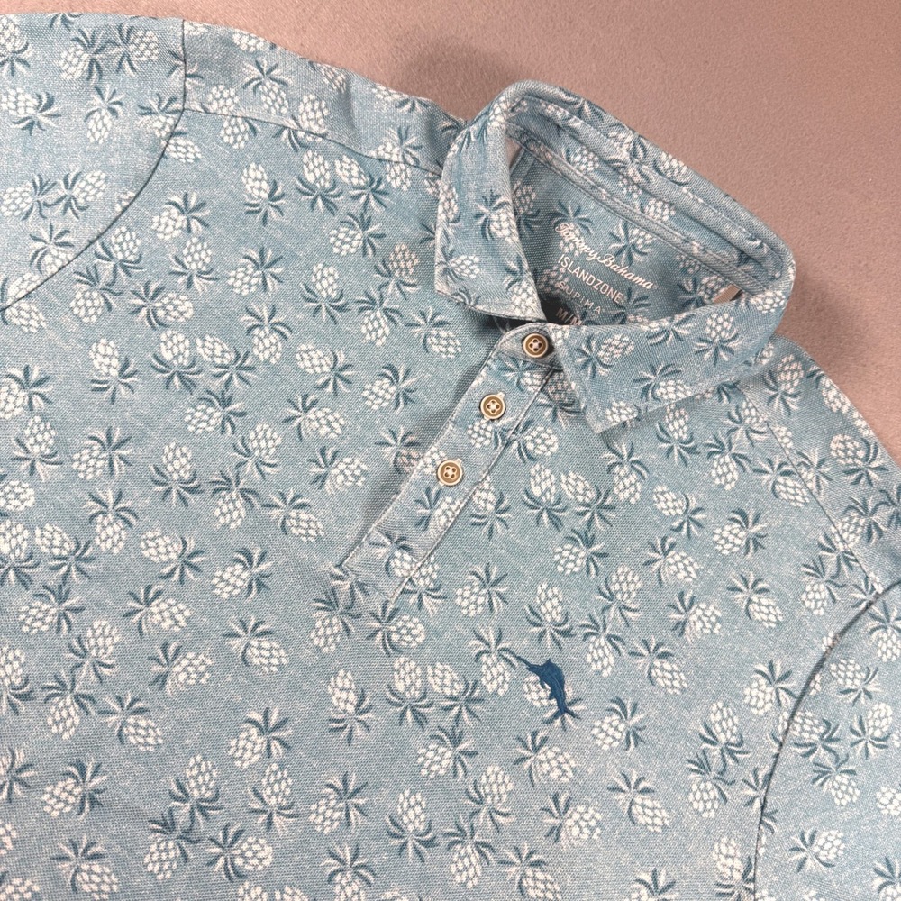 Tommy Bahama Polo Shirt Mens M Blue Pineapple Island Zone Supima Cotton Tropical